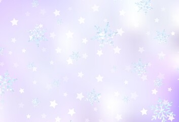 Naklejka na ściany i meble Light Purple vector texture with colored snowflakes, stars.