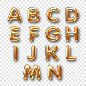 Gold Metallic Three Dimensional Alphabet Isolated On Transparent Background