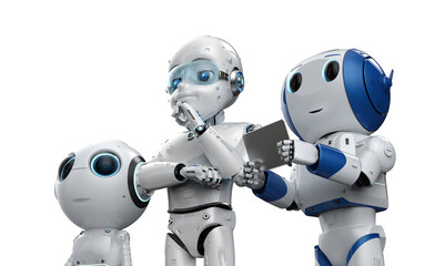 Group of cute robots work together