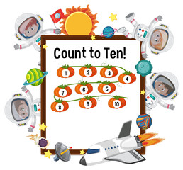 Count to ten number board with many kids in astronaut costume