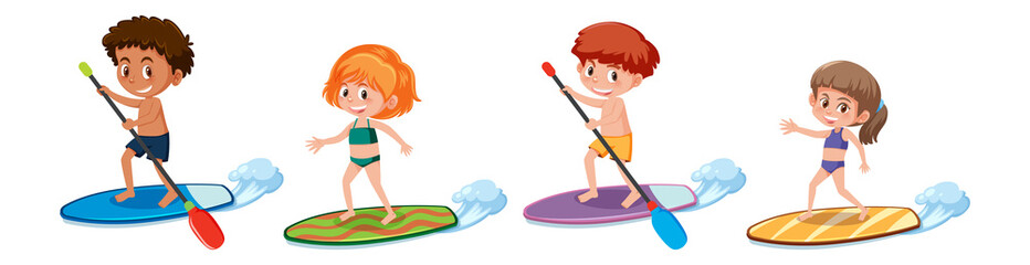 Set of different kids cartoon character in summer theme