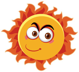Sun cartoon character with happy face expression on white background