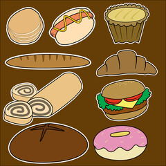Bread and bakery  sticker Illustration vector.