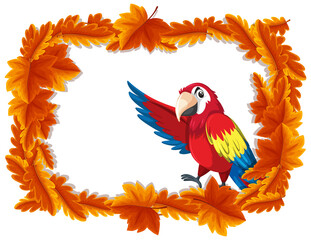Obraz premium Red leaves banner template with parrot bird cartoon character