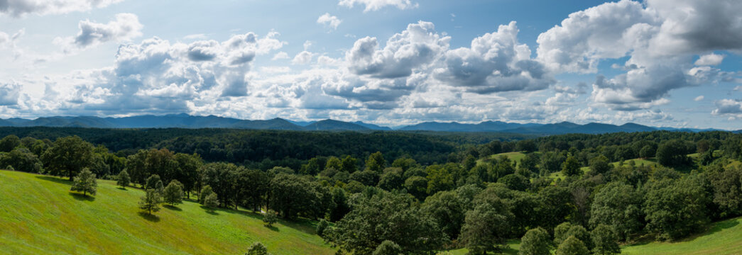 A panoramic view of the Smoky Mountains as seen from the Biltmore Mansion