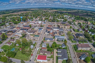 Aerial View of the small minnesota town of Caledonia