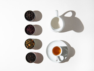 cup and tea set flatlay