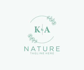initial KA letters Botanical feminine logo template floral, editable premade monoline logo suitable, Luxury feminine wedding branding, corporate. - obrazy, fototapety, plakaty