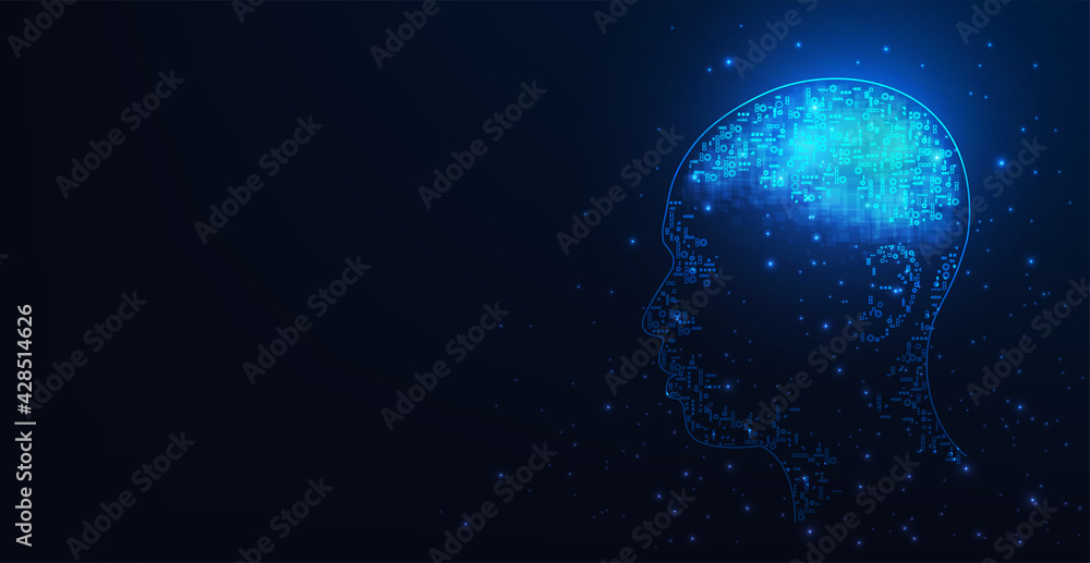 Leinwandbilder ai.artificial intelligence concept.human head outline with circuit board digital human face in robot