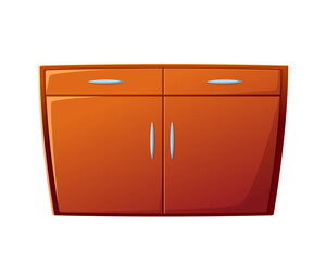 Vector wardrobe in cartoon style. Elmenet interior isolated on white background. Wooden chest of drawers
