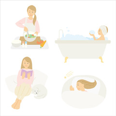 20代女性の夜、日常ルーティーン、料理、お風呂、読書、就寝