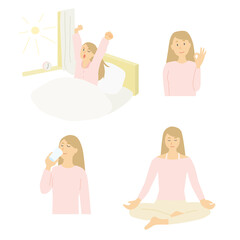 女性の朝、日常ルーティーン