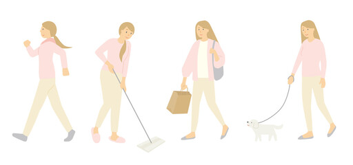 20代女性の休日、掃除、買い物、散歩、ショッピング