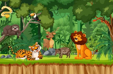 Wild animal cartoon character in the forest scene © blueringmedia