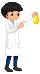 A boy cartoon character wearing laboratory coat