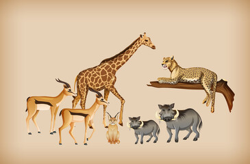 Group of wild animal on background
