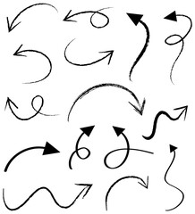 Set of hand drawn arrow doodles on white background