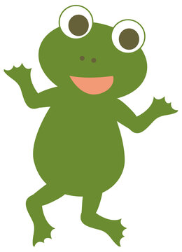A smiling frog is standing