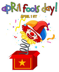 April Fool's Day font logo with Jester from surprise box
