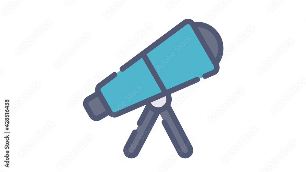 Poster vision telescope discovery single isolated icon with flat dash or dashed style