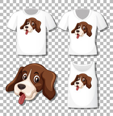 Cute dog cartoon character with set of different shirts isolated on transparent background
