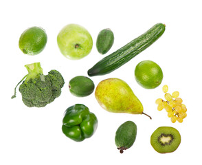 fresh vegetables with leaves isolated on white background.