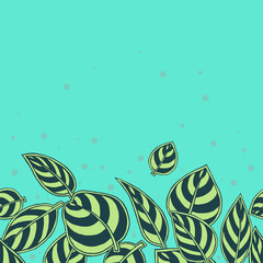 Decorative seamless pattern with striped flat leaves on light blue background in line. For fabric, wallpaper, wrapping paper, pattern fills, textile, web textures. Vector Eps 10