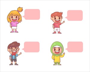 Set of happy cute kid girl and boy balloon dialog Premium Vector
