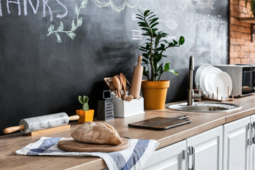 Fresh bread on counter in kitchen