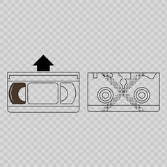 VHS tape flat icon on transparent background. Vector