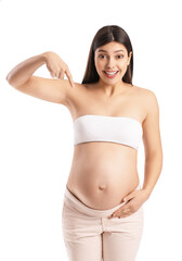 Fototapeta premium Emotional pregnant woman on white background