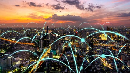 Smart digital city with globalization abstract graphic showing connection network . Concept of...