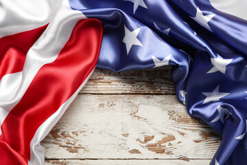 USA flag on white wooden background