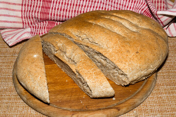 Homemade rye bread with bran and flax