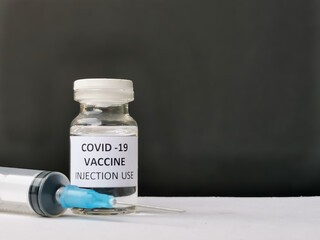 Vaccine concept of fight against corona virus. Vaccine and syringe injection. It use for immunization and treatment from covid 19 infection.