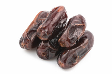 Date palm fruits on white background.