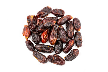 Date palm fruits on white background.