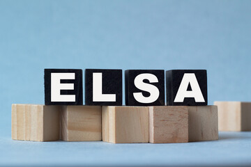 wooden blocks with the word ELSA on blue background. Business strategy, business management or business success concept.