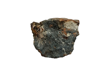 A piece of raw wolframite isolated on white background. iron manganese tungstate mineral that is the intermediate between ferberite and hübnerite.