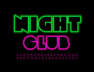 Vector Illuminated Sign Night Club.  Stylish Glowing Alphabet. Neon trendy Font. Bright Letters, Numbers and Symbols