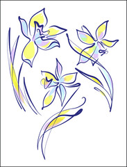 Abstract vector handmade spring fashion digital sketch illustration set with beautiful flower narcissus for design floral logo 