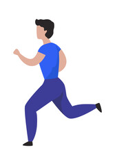 Fototapeta na wymiar Running man. Cartoon character jogging. Sport activity. Isolated male doing exercises. Muscular sportsman training outdoor or in gym. Healthy lifestyle. Vector workout illustration