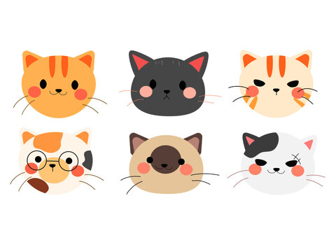 Cute cat face illustration , vecter kitten on white background isolation