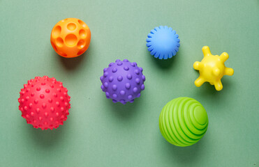 Tactile or sensory balls to enhance the cognitive and physical processes of children. View from above.