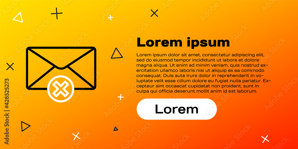 Poster line delete envelope icon isolated on yellow background. delete or error letter. cross on message. r