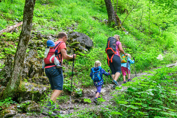 Wanderung mit der Familie auf einem Waldpfad