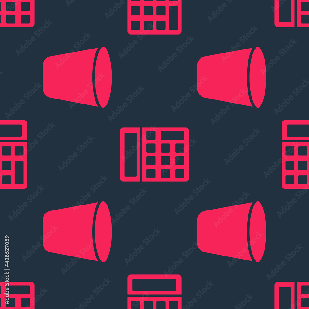 Aufkleber set trash can and calculator on seamless pattern. vector