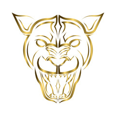 Fototapeta premium gold line art of cougar head. Good use for symbol, mascot, icon, avatar, tattoo, T Shirt design, logo or any design you want.