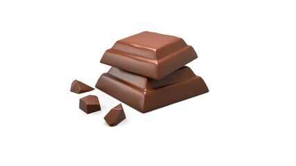 3d illustration of yummy chocolate pieces and bar on white background