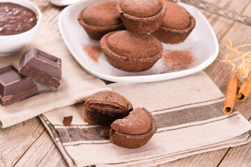 Pasticciotto cake with chocolate filling.
